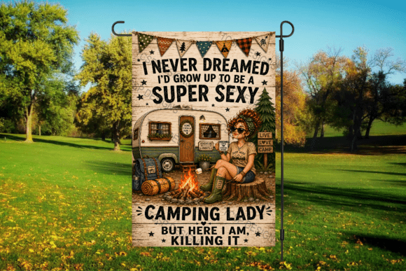 Download Camping Lady Garden Flag - Garden flag Collection