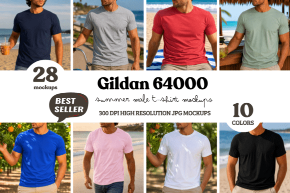 Download Gildan 64000 Summer Male T-Shirt Mockups - Summer Collection