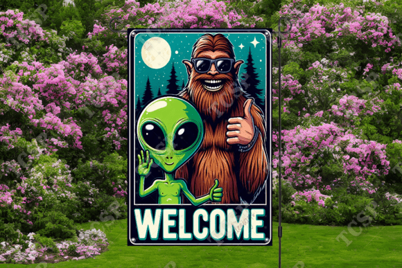 Download Alien Bigfoot Welcome Garden Flag - Garden flag Collection