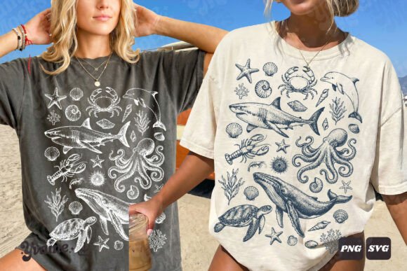 Download Summer Coastal Ocean Life Doodle SVG PNG - Summer Collection