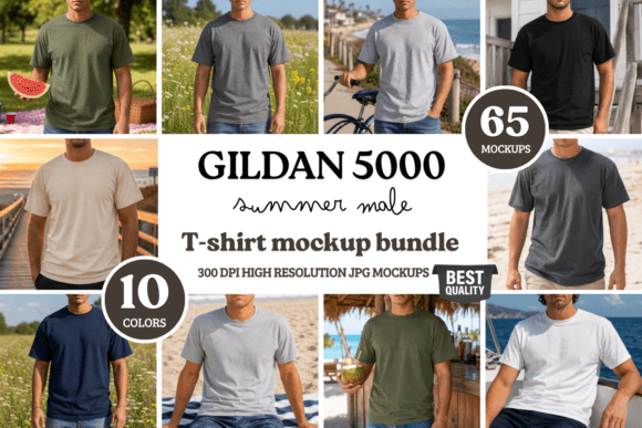 Download Gildan 5000 Summer Male T-shirt Mockups - Summer Collection