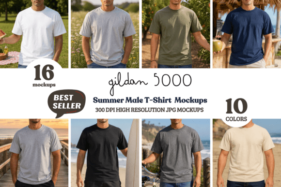 Download Gildan 5000 Summer Male Mockup Bundle - Summer Collection